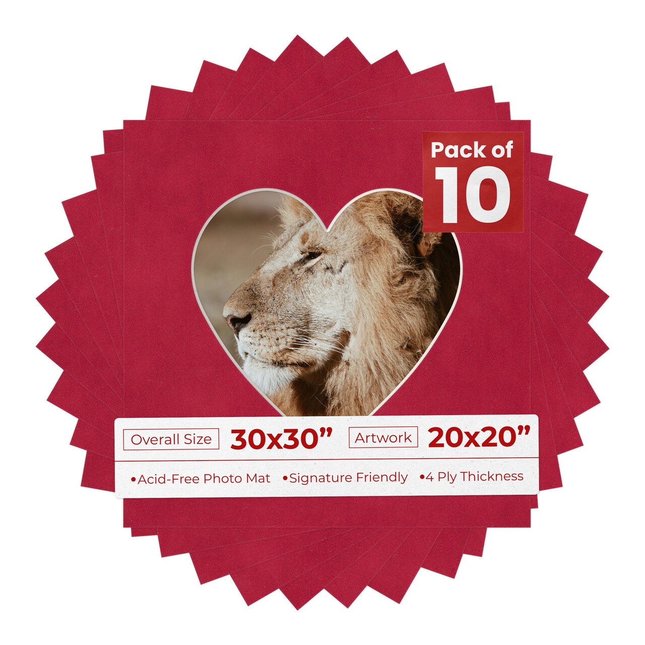 Red Suede Mat Board for 30x30 Frames - Heart Opening for 20x20 Photos